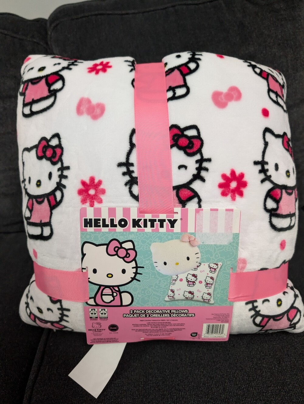 Hello Kitty Pink and White Plush Decorative Pillow Set